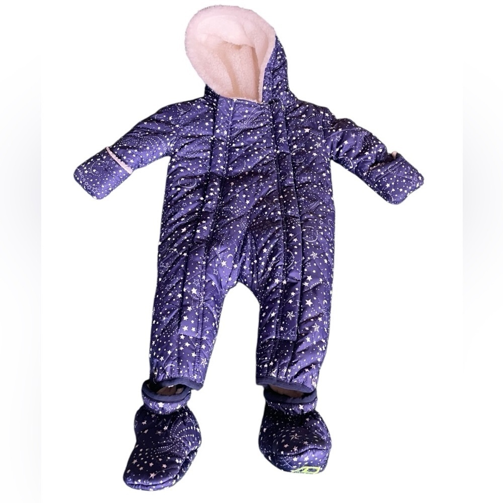 EGG New York fur lined Stars & Moons Zip Up Snowsuit Sz 3M​​​​
